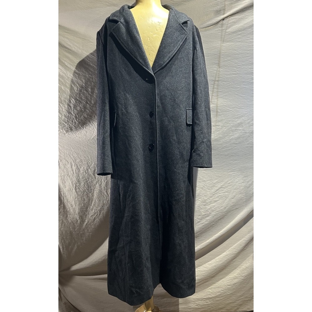 VTG Marvin Richards Womens 12 Charcoal Grey Wool Maxi Trench Coat Duster